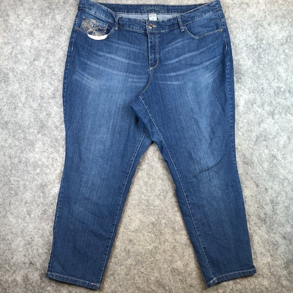 Faded Glory Jeans 24W High Rise Skinny Leg Thick Stich Embroidered Stretch Blue - Picture 1 of 11